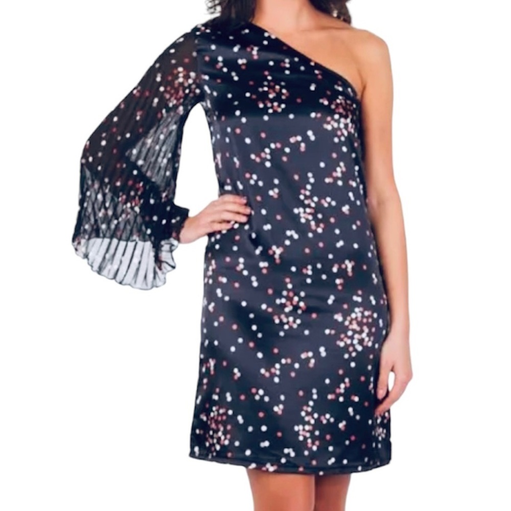 Tracy Negoshian One-Shoulder Black polka dot dress Size Medium NWT